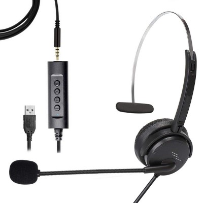 Hotsell Steel Headband 3.5mm&USB Mono Headset Computer Headphone With Microphone